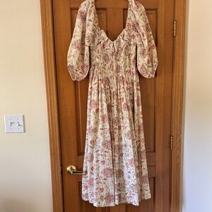 Free People Pink and Cream Floral Long Sleeve Dress